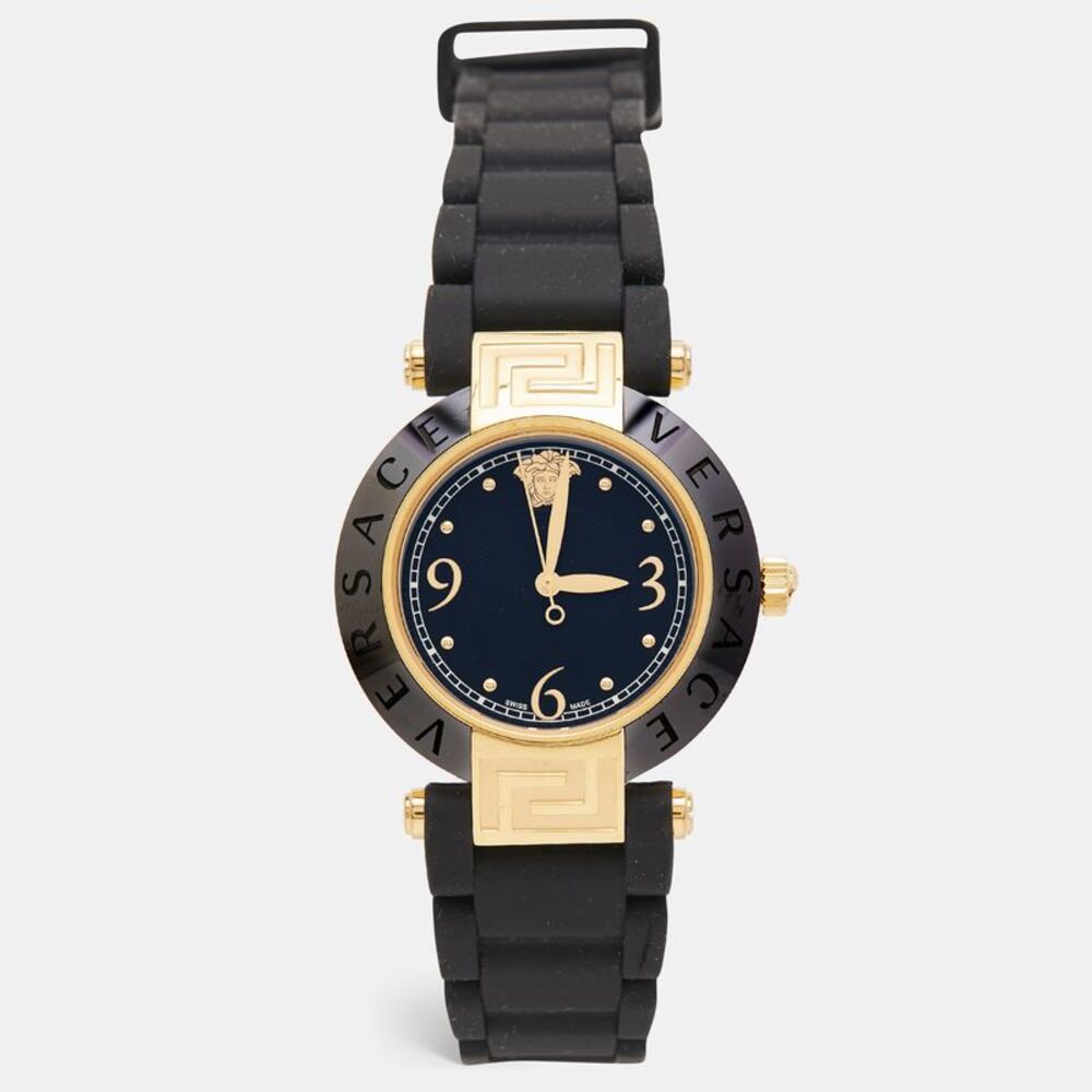 Versace Black Ceramic Gold Plated Steel Silicon Rubber Reve 92Q Wristwatch 35mm